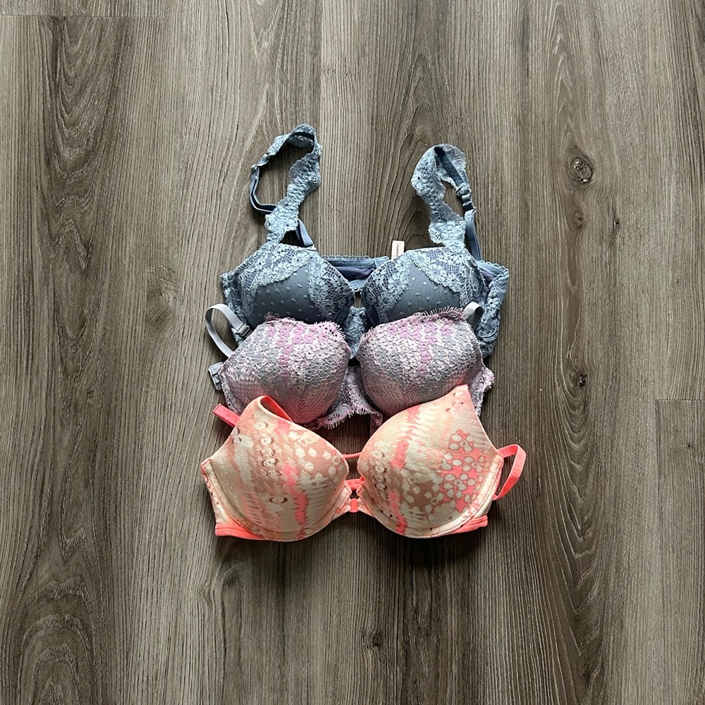 Victoria's Secret Pink and Gray Lace Bra Set (3)